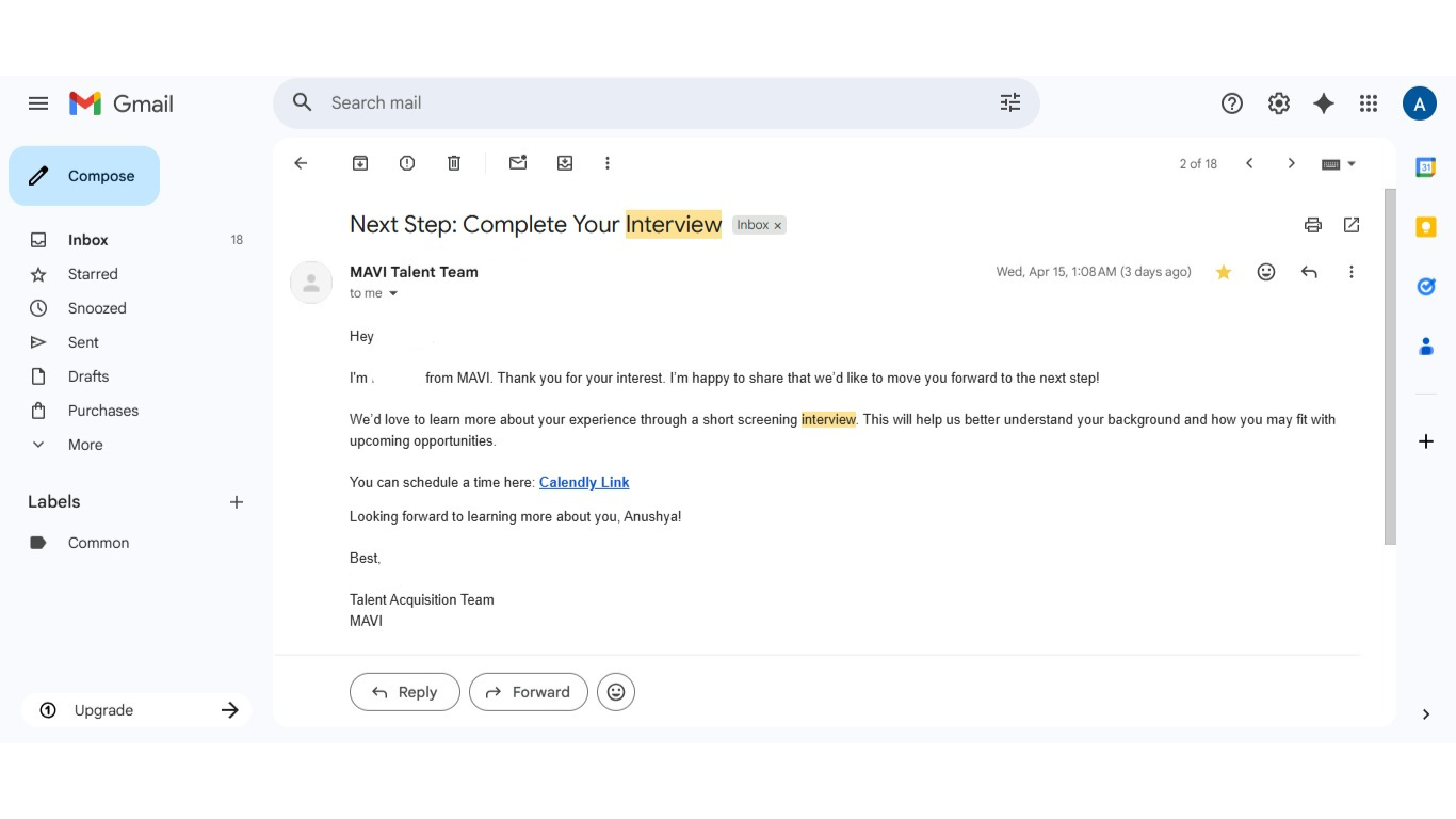 MAVI interview invite