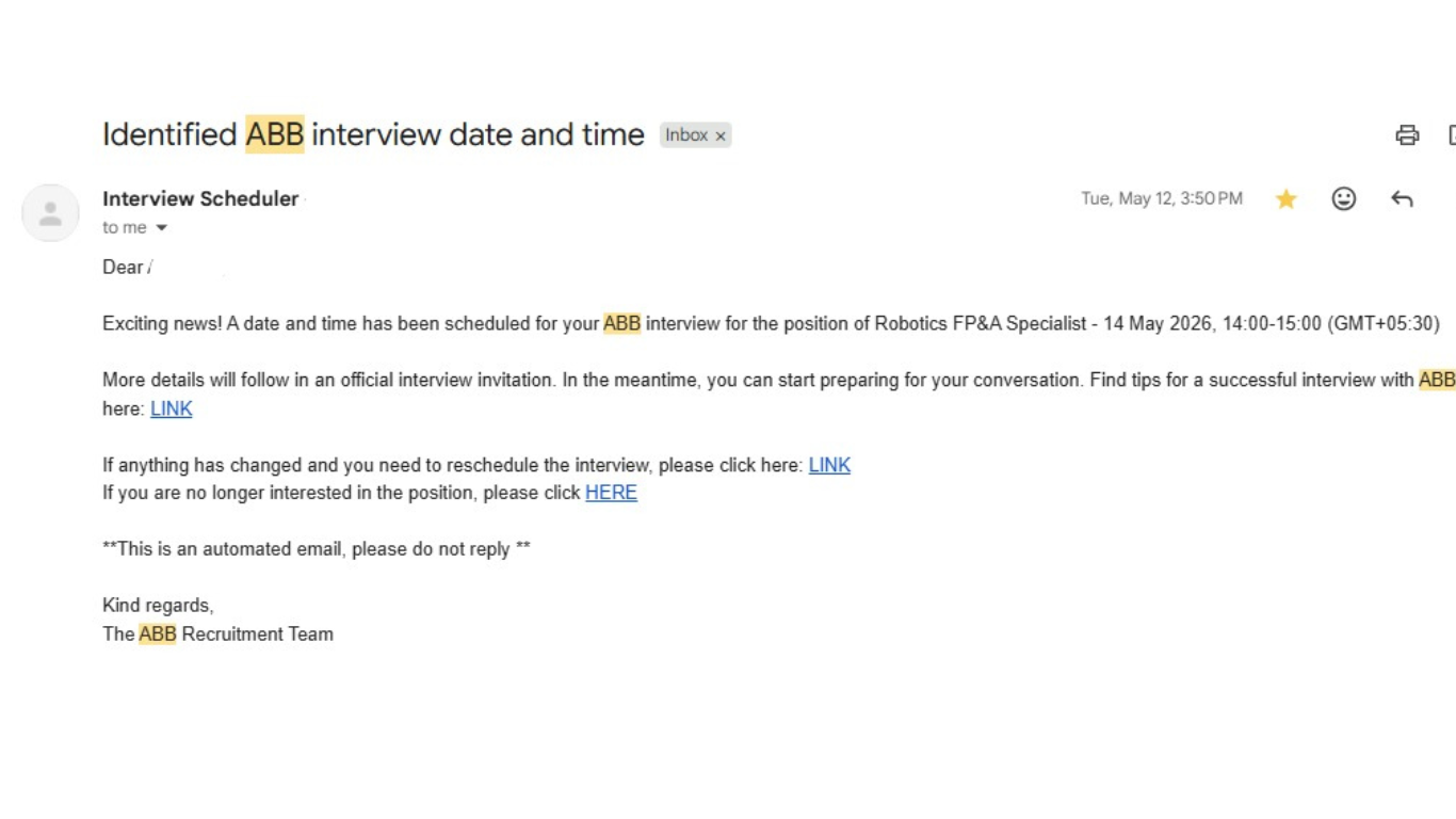 ABB interview date