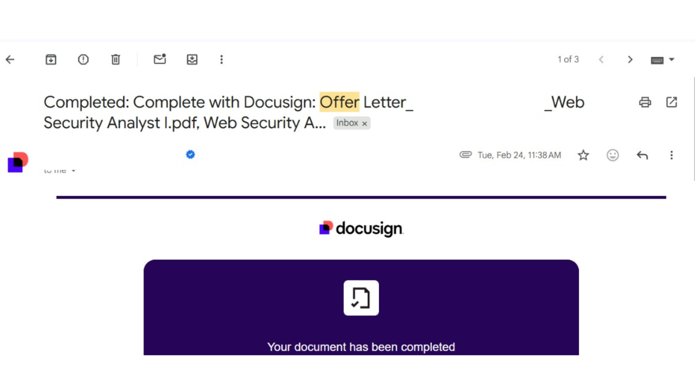 Offer letter completed